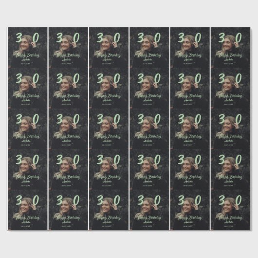 Papier Cadeau 30e anniversaire ajouter nom date année vert paste (Plat)