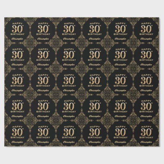 Papier Cadeau 30e anniversaire Black and Gold Parties scintillan (Plat)