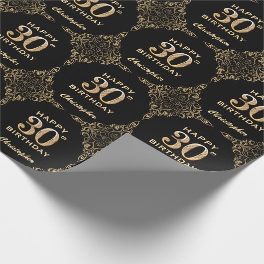 Papier Cadeau 30e anniversaire Black and Gold Parties scintillan (Coin)