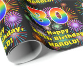 Papier Cadeau 30e anniversaire : Fun Fireworks, Rainbow Look # " (Coin rond)