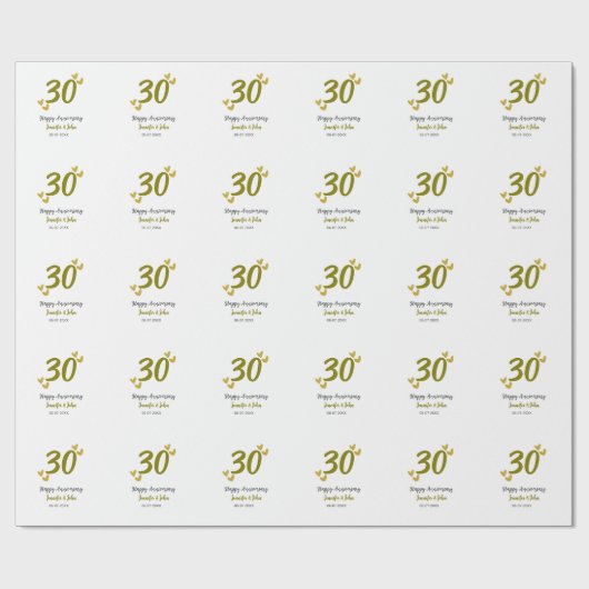 Papier Cadeau 30e anniversaire heureux couple de mariages gris d (Plat)