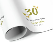Papier Cadeau 30e anniversaire heureux couple de mariages gris d (Coin rond)