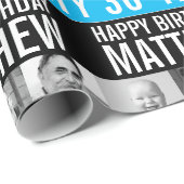 Papier Cadeau 30e anniversaire trois photos ciel noir bleu rayé (Coin rond)