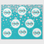 Papier Cadeau 30e anniversaire turquoise parties scintillant ver (Plat)