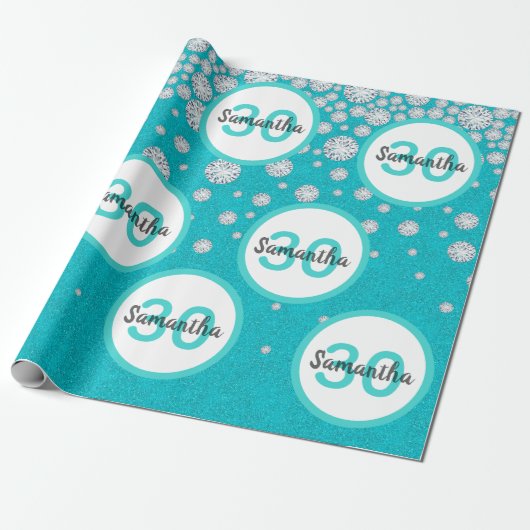Papier Cadeau 30e anniversaire turquoise parties scintillant ver (Déroulé)
