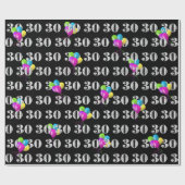 Papier Cadeau 30e Joyeux Ballons d'Anniversaire Sur Noir (Plat)