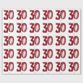 Papier Cadeau 30ème Anniversaire, texte rouge sur le blanc (Plat)