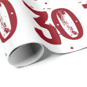 Papier Cadeau 30ème Anniversaire, texte rouge sur le blanc (Coin rond)