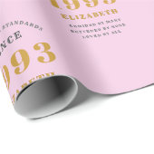 Papier Cadeau 30th Birthday 1993 Ajouter Nom Rose Grey (Coin rond)