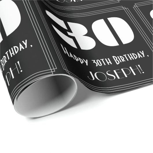 Papier Cadeau 30th Birthday : Art Deco Inspired Look "30" & Name (Coin rond)