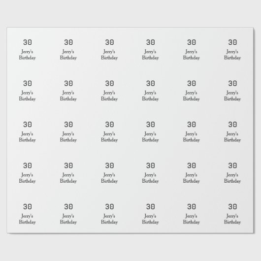 Papier Cadeau 30th birthday bold letter name date simple minimal (Plat)