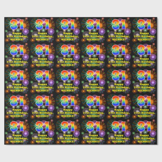 Papier Cadeau 31e anniversaire : Fun Fireworks, Rainbow Look #31 (Plat)
