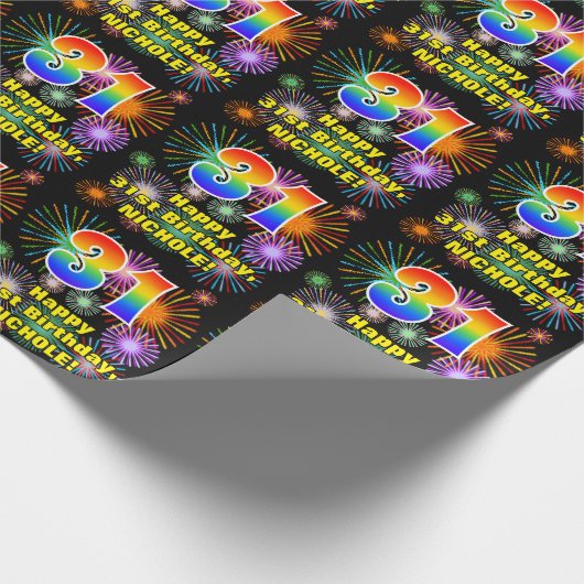 Papier Cadeau 31e anniversaire : Fun Fireworks, Rainbow Look #31 (Coin)