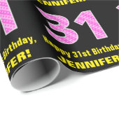 Papier Cadeau 31e anniversaire : Pink Stripes and Hearts "31" + (Coin rond)