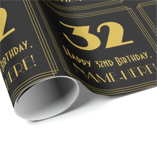 Papier Cadeau 32e anniversaire - Art Déco Inspiré Look "32" & No (Coin rond)