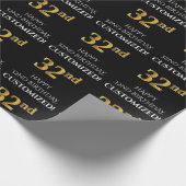 Papier Cadeau 32e anniversaire : Elégant, Noir, Faux Gold Look (Coin)