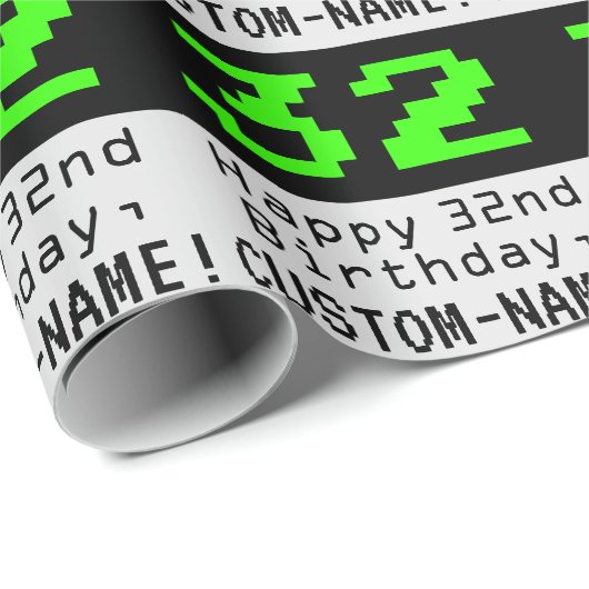 Papier Cadeau 32e anniversaire - Nerdy / Geeky Style "32" et nom (Coin rond)