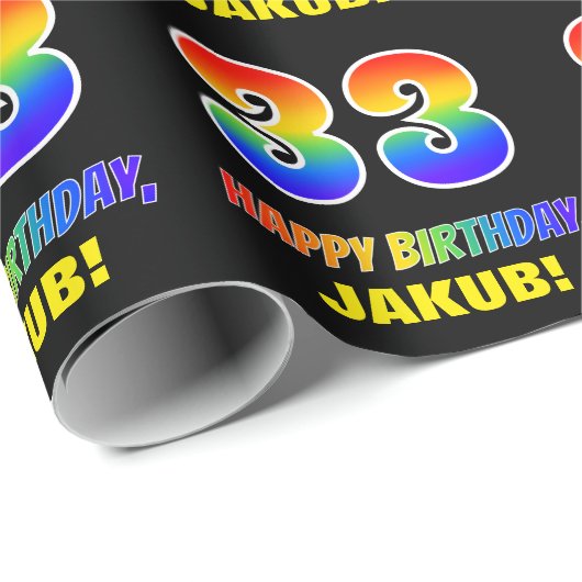 Papier Cadeau 33e anniversaire : Bold, amusant, simple, arc-en-c (Coin rond)