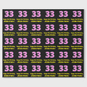 Papier Cadeau 33e anniversaire : Pink Stripes and Hearts "33" + (Plat)