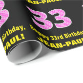 Papier Cadeau 33e anniversaire : Pink Stripes and Hearts "33" + (Coin rond)
