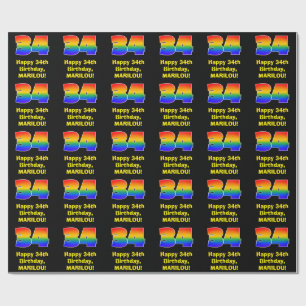 Papier Cadeau 34e anniversaire : Amusant, coloré arc-en-ciel ins
