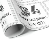 Papier Cadeau 34e anniversaire : Art Déco Style inspiré "34" + N (Coin rond)
