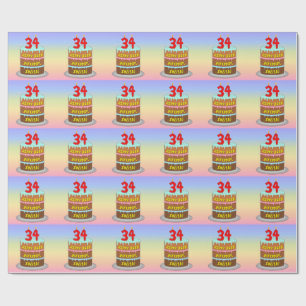 Papier Cadeau 34e anniversaire : Fun Cake and Candles + Nom pers