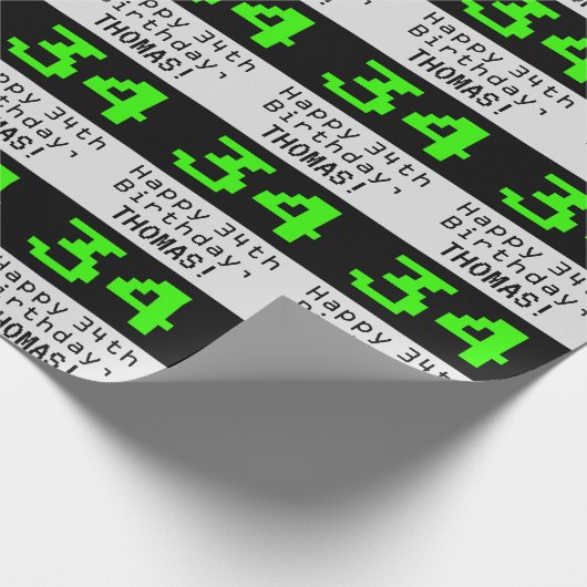 Papier Cadeau 34e anniversaire - Nerdy / Geeky Style "34" et nom (Coin)