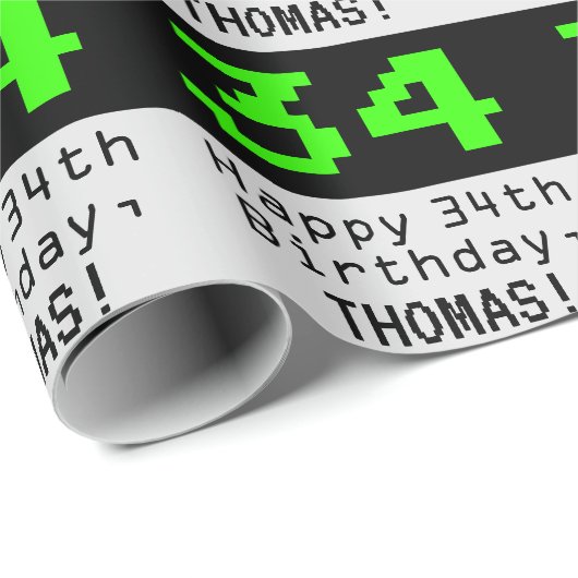 Papier Cadeau 34e anniversaire - Nerdy / Geeky Style "34" et nom (Coin rond)