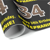 Papier Cadeau 34e anniversaire : Nom et Faux Motif de grains de (Coin rond)