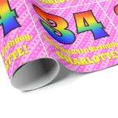 Papier Cadeau 34e anniversaire : Pink Stripes & Hearts, Arc en c (Coin rond)