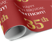 Papier Cadeau 35e anniversaire : Elégant, Rouge, Faux Gold Look (Coin rond)