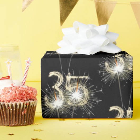 Papier Cadeau 35e anniversaire Sparklers en noir (Fête d'anniversaire)