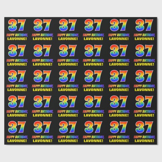 Papier Cadeau 37e anniversaire : Bold, amusant, simple, arc-en-c (Plat)