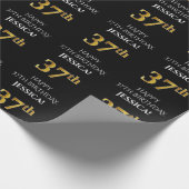 Papier Cadeau 37e anniversaire : Elégant, noir, Faux Gold Look (Coin)