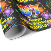 Papier Cadeau 37e anniversaire : Fun Fireworks, Rainbow Look # " (Coin rond)