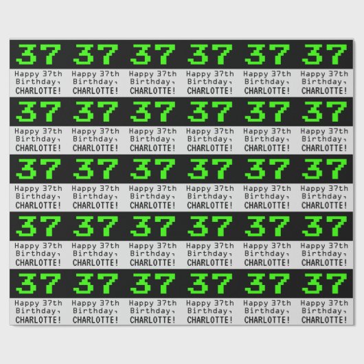 Papier Cadeau 37e anniversaire - Nerdy / Geeky Style "37" et nom (Plat)