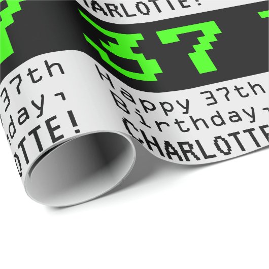 Papier Cadeau 37e anniversaire - Nerdy / Geeky Style "37" et nom (Coin rond)