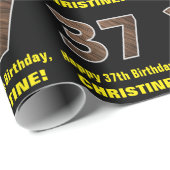 Papier Cadeau 37e anniversaire : Nom et Faux Motif de grains de  (Coin rond)