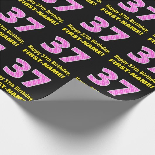 Papier Cadeau 37ème anniversaire : Pink Stripes and Hearts "37" (Coin)