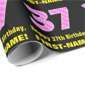 Papier Cadeau 37ème anniversaire : Pink Stripes and Hearts "37" (Coin rond)