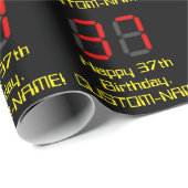 Papier Cadeau 37ème anniversaire : Rouge Digital Clock Style "37 (Coin rond)