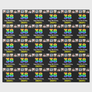 Papier Cadeau 38e anniversaire : Arc-en-ciel "38"; photos et nom