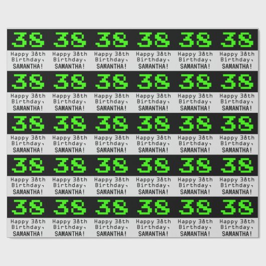 Papier Cadeau 38e anniversaire - Nerdy / Geeky Style "38" et nom (Plat)