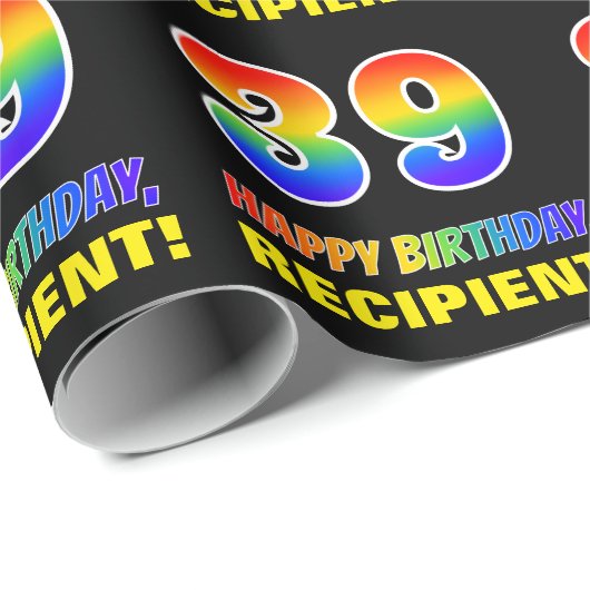 Papier Cadeau 39e anniversaire : Bold, amusant, simple, arc-en-c (Coin rond)