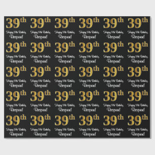 Papier Cadeau 39e anniversaire : Elégant luxe Faux Gold Look #