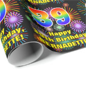 Papier Cadeau 39e anniversaire : Fun Fireworks, Rainbow Look # " (Coin rond)