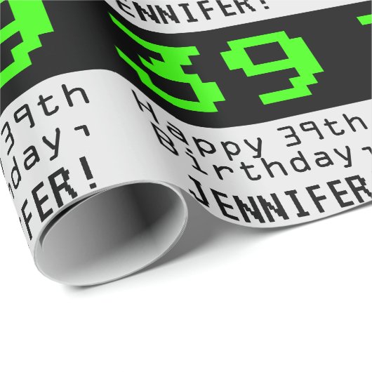 Papier Cadeau 39e anniversaire - Nerdy / Geeky Style "39" et nom (Coin rond)