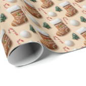 Papier Cadeau 3D Gingerbread Christmas Stocking & Candy Cane Pat (Coin rond)