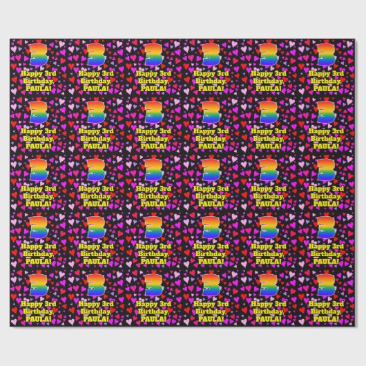 Papier Cadeau 3e anniversaire : Amour Hearts Motif, Arc-en-ciel  (Plat)